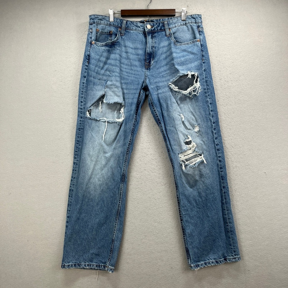 Aeropostale Low Rise 90s Baggy Jeans Womens 16 Blue Denim Distressed Y2K Aero
